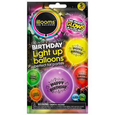 Happy Birthday Light Up Balloons: Pack of 5 image number 1