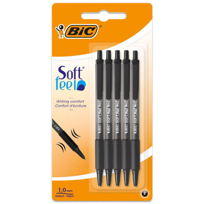BIC Soft Feel Black Ballpoint Pens: Pack of 5 image number 1