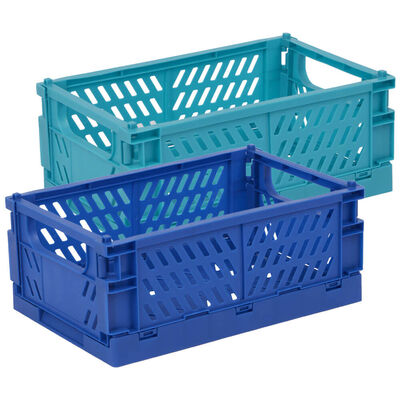 Dark & Light Blue Stackable Storage Crates: Pack of 2 image number 1