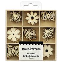 Wooden Butterflies and Bees Embellishments: Pack of 45