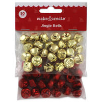 Gold & Red Metal Christmas Bells: Pack of 50