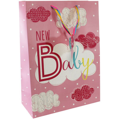 Large Pink New Baby Glitter Gift Bag From 0.10 GBP | The Works