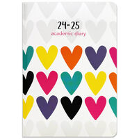A6 Colourful Hearts 2024-2025 Week to View Academic Diary