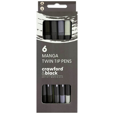 Crawford & Black Manga Twin Tip Pens: 6 Pack image number 1