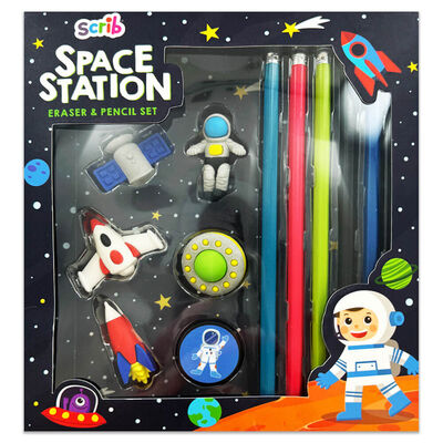 Scribb It Space Station Eraser and Pencil Set image number 1