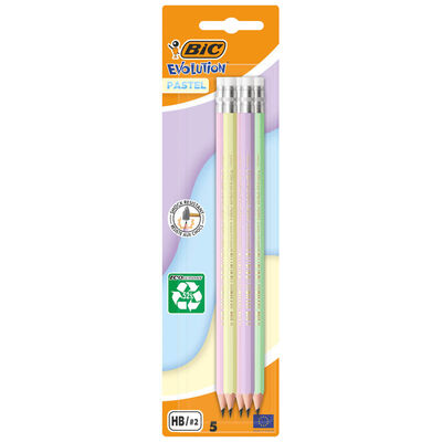 Bic Evolution Pastel Eraser Tipped HB Pencils: Pack of 5 image number 1