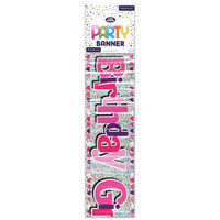 Holographic Happy Birthday Banner: Pink