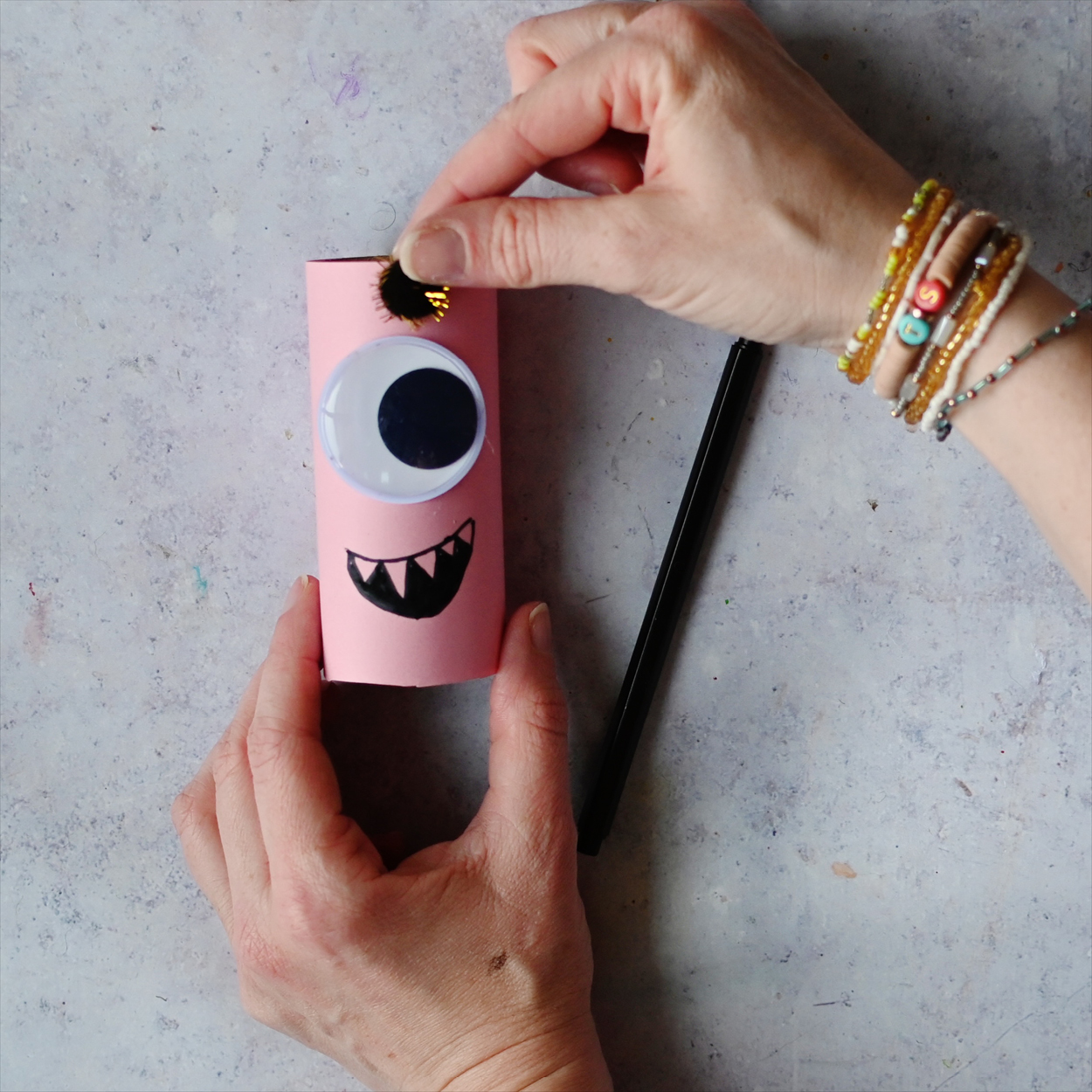 cardboard tube monster pink