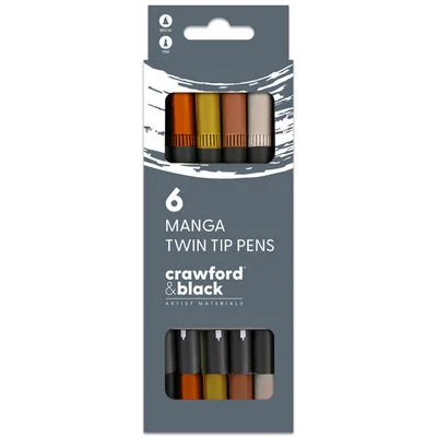 Crawford & Black Manga Skin Tone Twin Tip Pens: 6 Pack