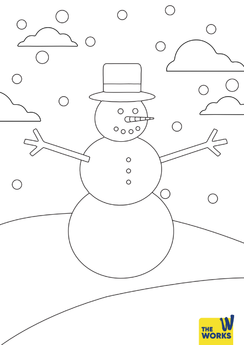 Snowman on a Hill Colouring Sheet