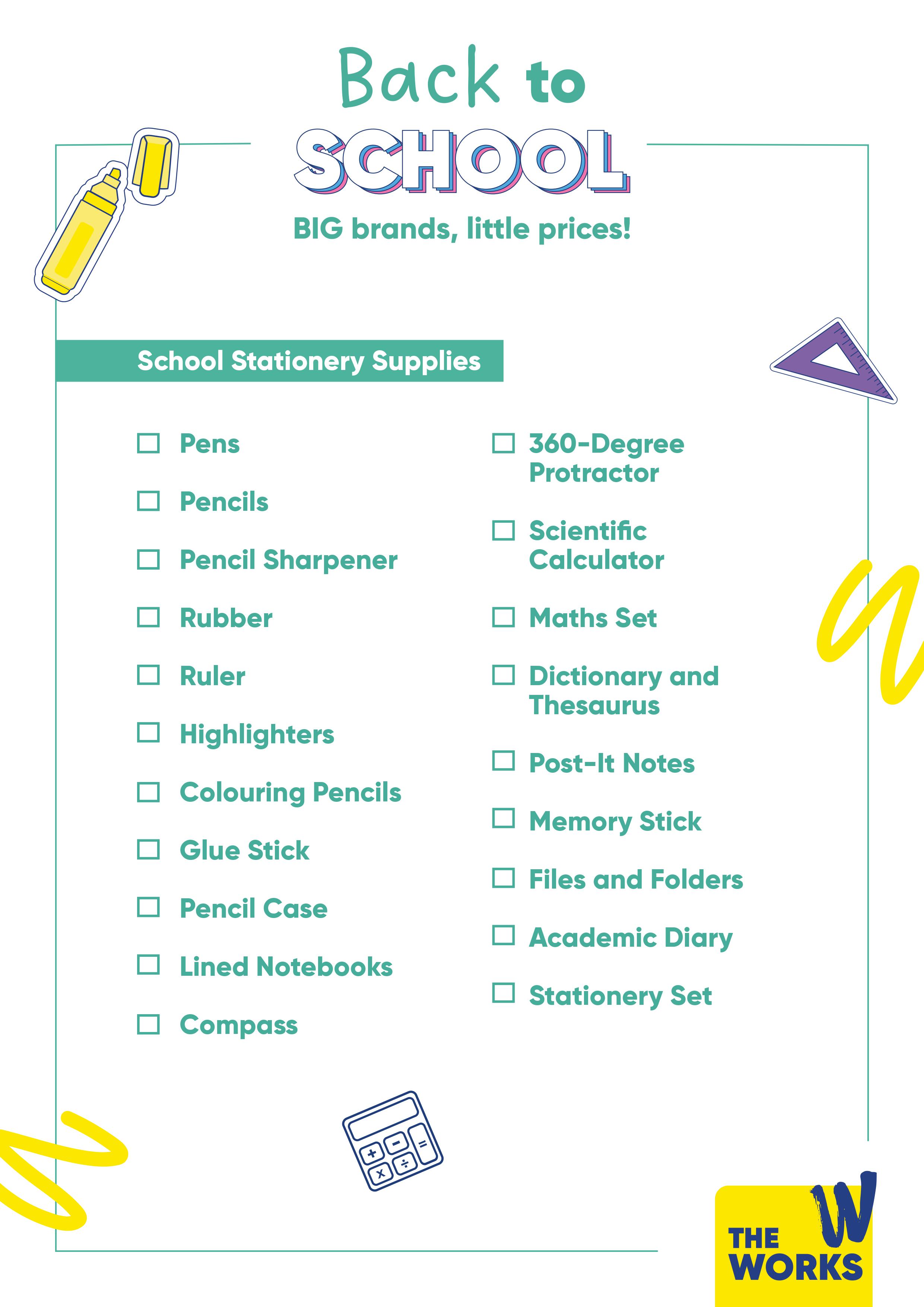 Back To School Stationery Checklist