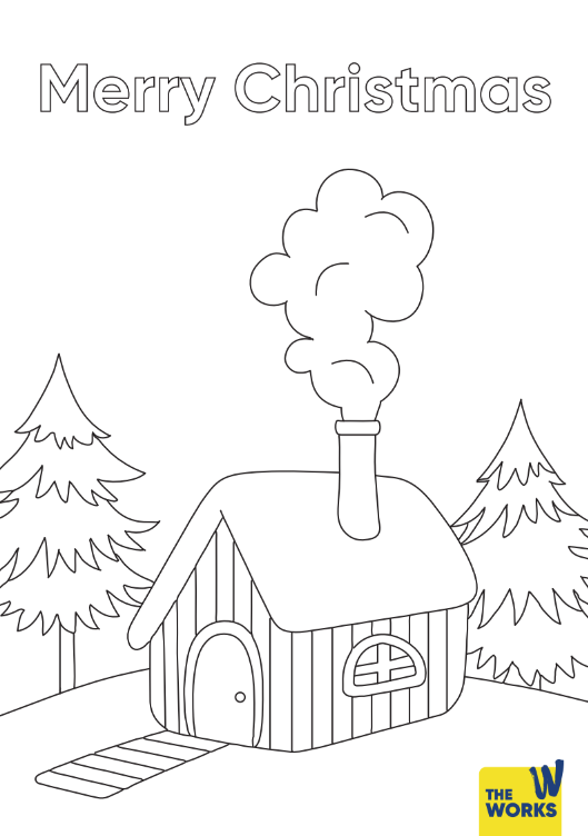 Snowy Cabin Colouring Sheet