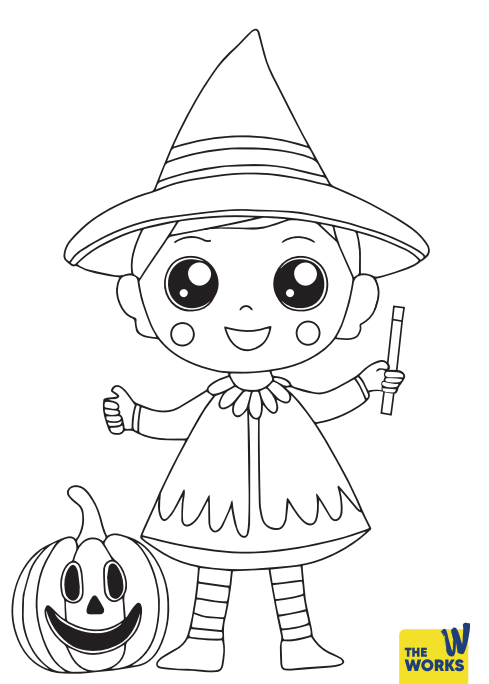 Witch Girl Colouring Sheet