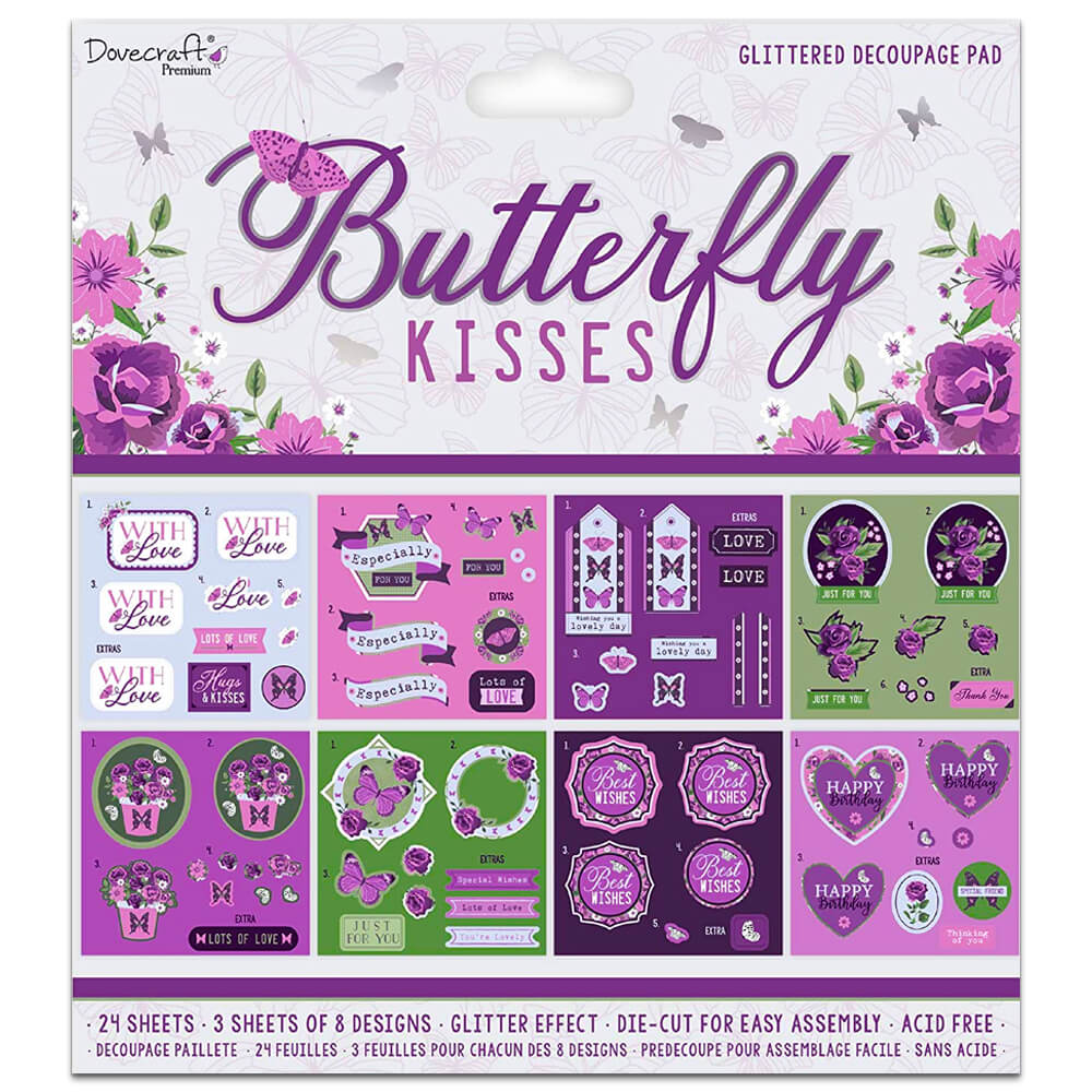 Dovecraft Premium Butterfly Kisses Decoupage Pad 8"X8"