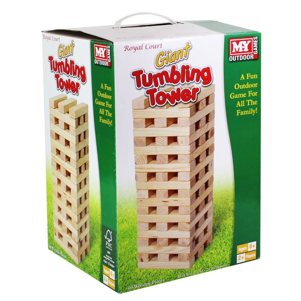 Giant Wooden Tumbling Tower - 60 Pieces - Tradtional Wooden Games - For Kids & Adults - Age 6+ - Garden Games