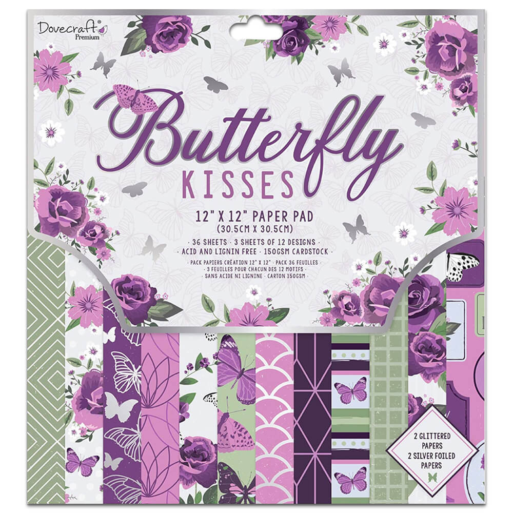 Dovecraft Premium Butterfly Kisses Paper Pad 12”X12”