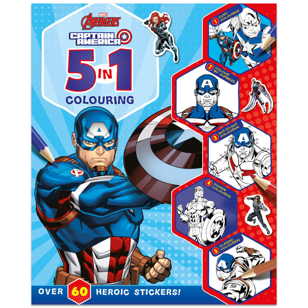 Marvel Captain America: 5 in 1 Colouring - Kids Activity Books (Paperback)